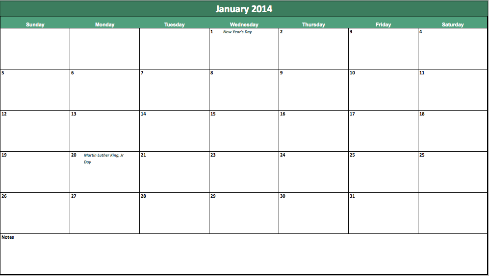 Calendar Excel Template