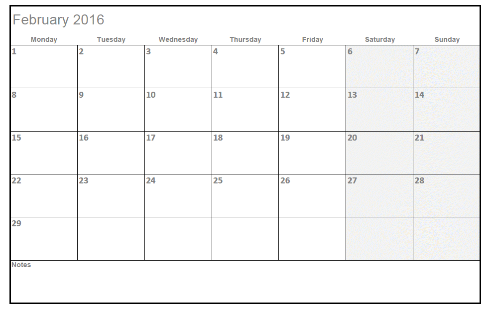 Calendar Template 2016 Excel