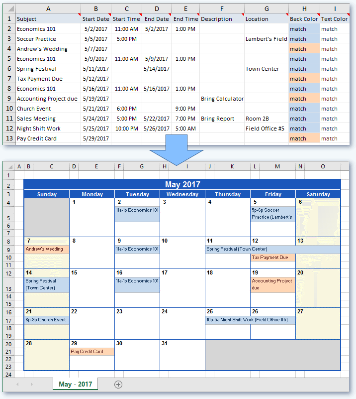 Create A Calendar From Excel Data