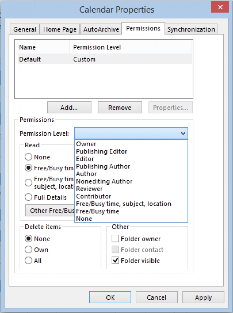 My Outlook Shared Calendar Permissions