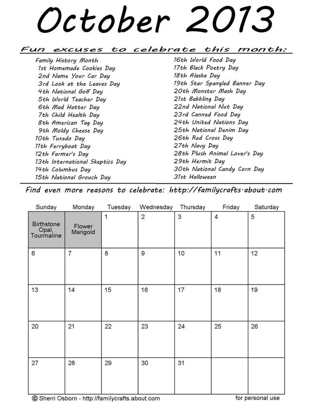 Printable 2013 Funny Holiday Calendar Pages