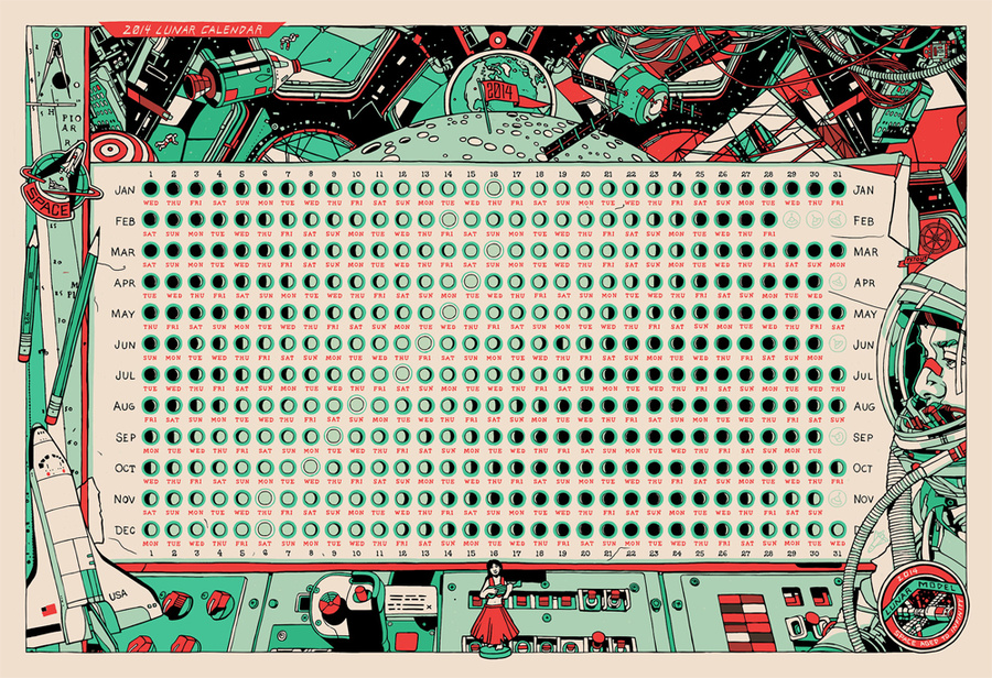 Space Aged To Infinity   A 2014 Lunar Calendar  By Tyler Stout