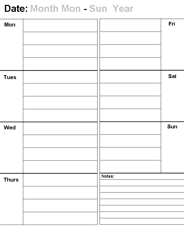 Weekly Calendar Spreadsheet