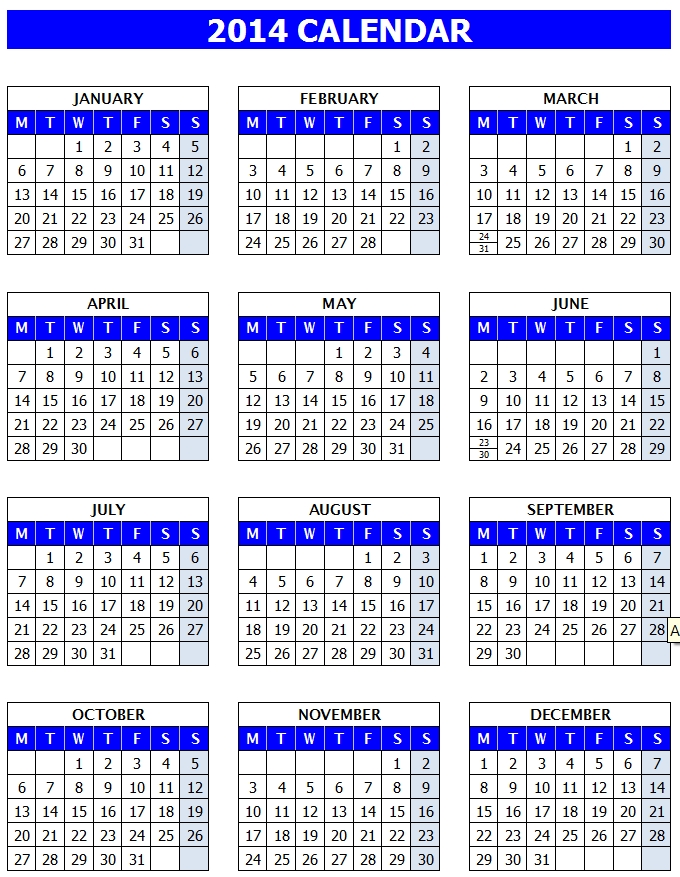 2014 Calendar Templates