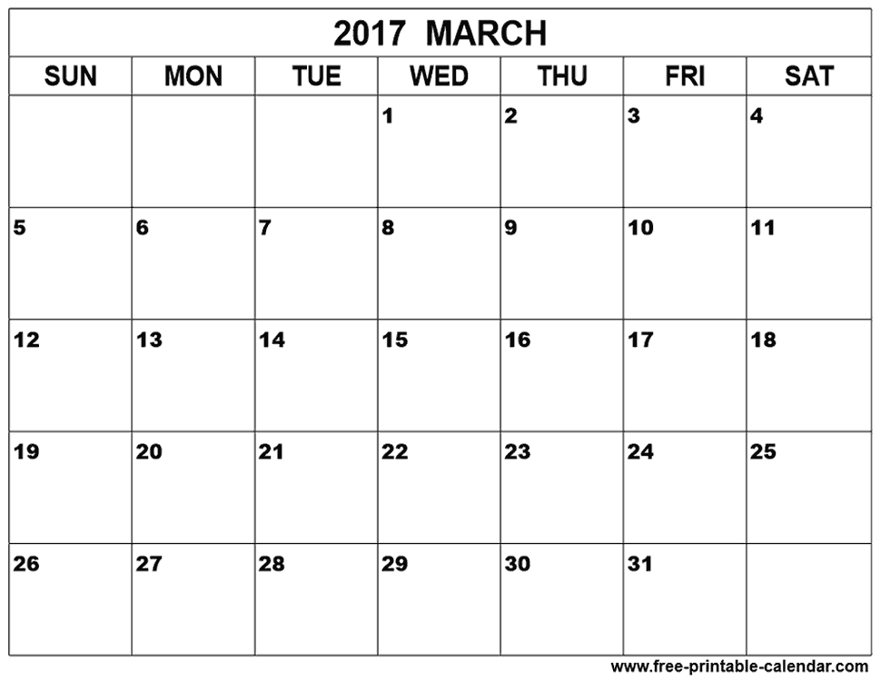 2017 March Calendar With Holidays