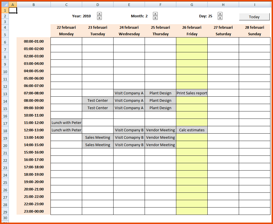 6+ Excel Weekly Calendar Template