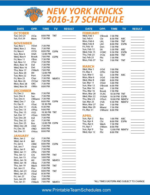 Knicks Schedule Calendar View