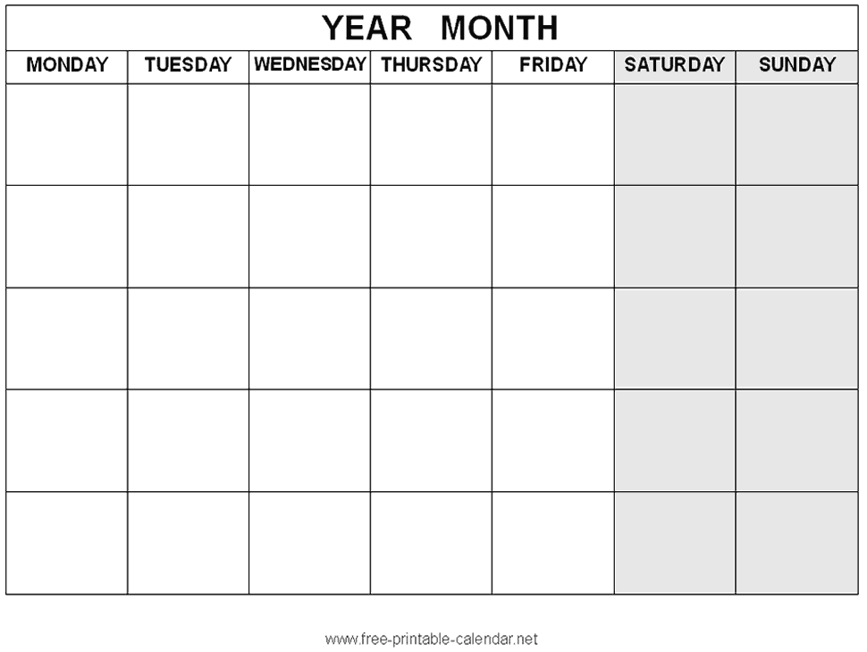 Blank Days Of Week Calendar