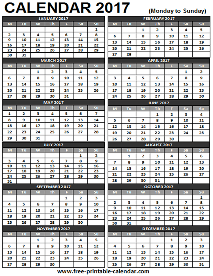 Free 2017 Printable Calendars For Free Download   Pocket Calendar