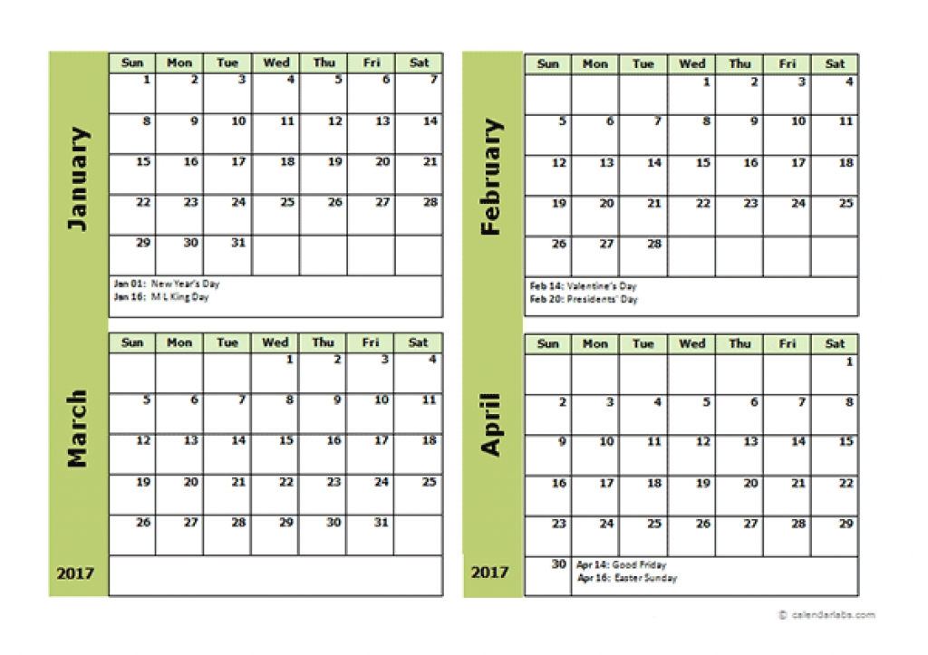 3 Month Calendar 2017 Example