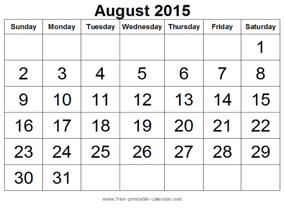 Clipart Calendar August 2015