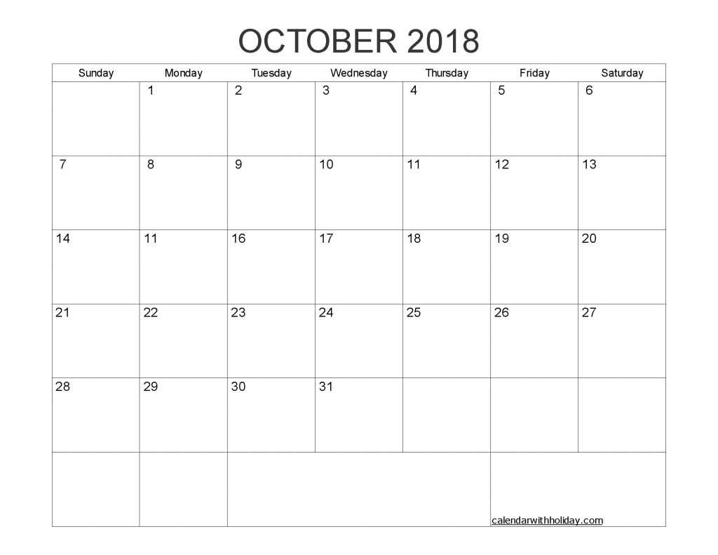 blank calendar october 2018 printable 1 month calendar template 1 month calendar printable blank