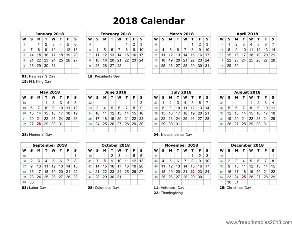 printable calendar 2018 january to december with holidays notes images of a calendar january through december