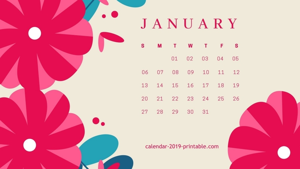 January 2019 Flower Desktop Calendar Wallpaper 2019 Calendars In Calendars For January Background Designs