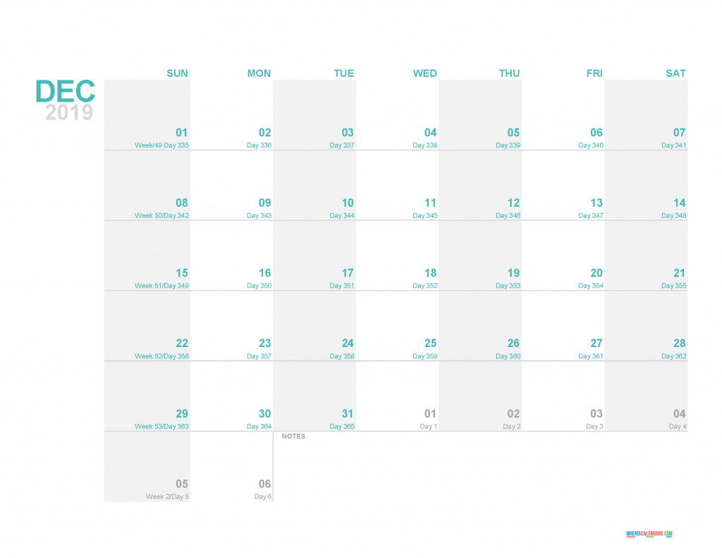 2019 Printable Monthly Calendar Template With Day Count Day Count Calendar