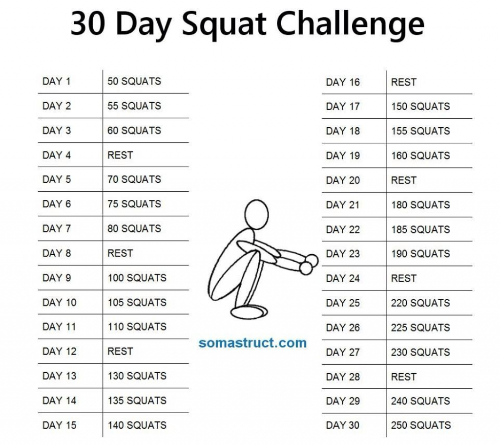 30 Day Squat Challenge Workouts Pinterest Fitness 30 Squat Challenge Printout