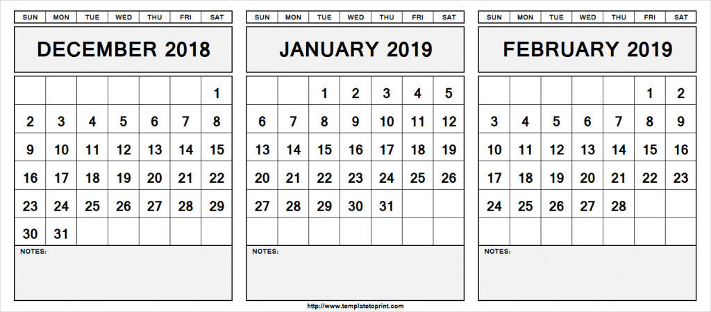 December 2018 January 2019 February 2019 Calendar Calendar December And January