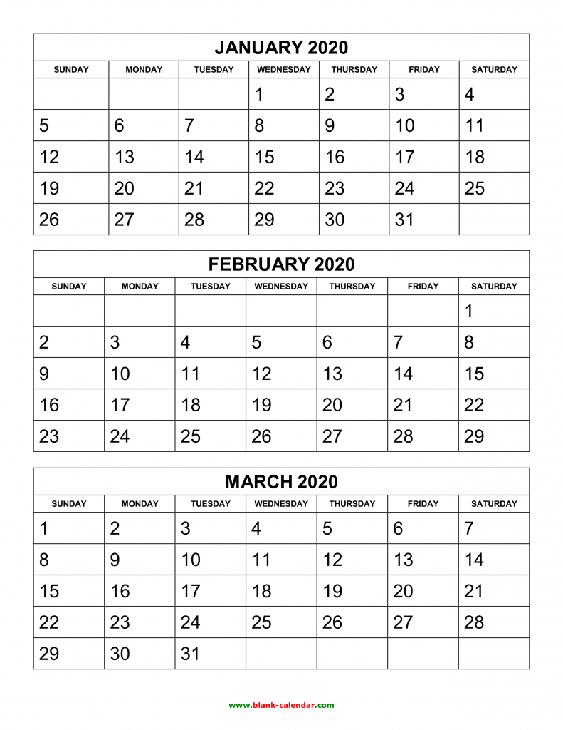 Free Download Printable Calendar 2020 3 Months Per Page 4 6 Week Calendar 2020