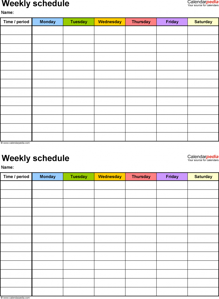 Free Weekly Schedule Templates For Word 18 Templates Downloadable Calendar 6 Week Doc 1
