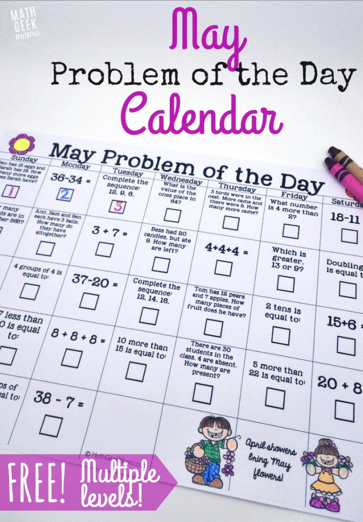 May Math Problem Of The Day Calendar Ceveryday Cou Ts Calendee Math Gradw 1