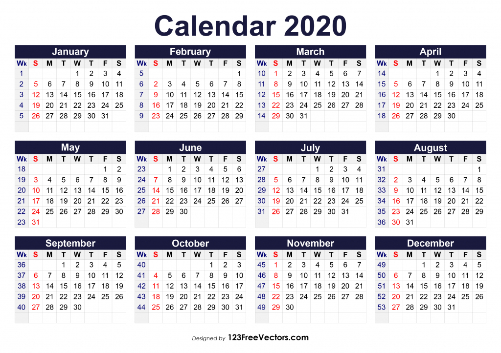 Printable 2020 Calendar With Week Numbers 6 Week Calendar 2020