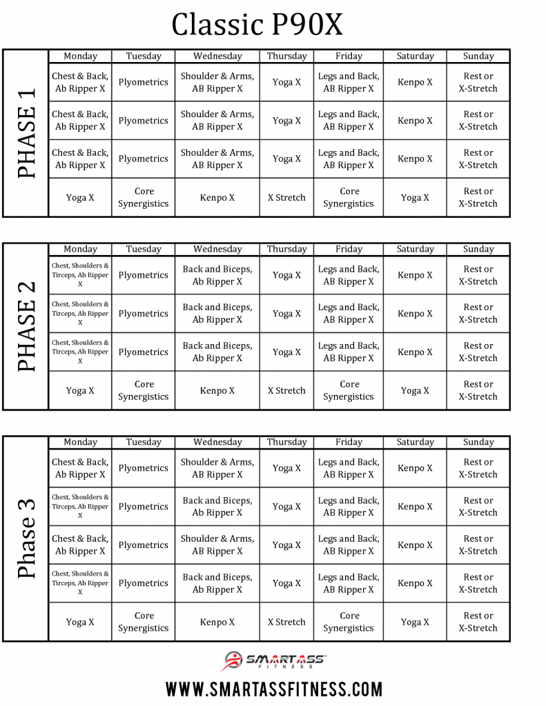 Printable Sample P90x Workout Schedule Form Fitness P90x Printable P90x3 Box Calander Schedule