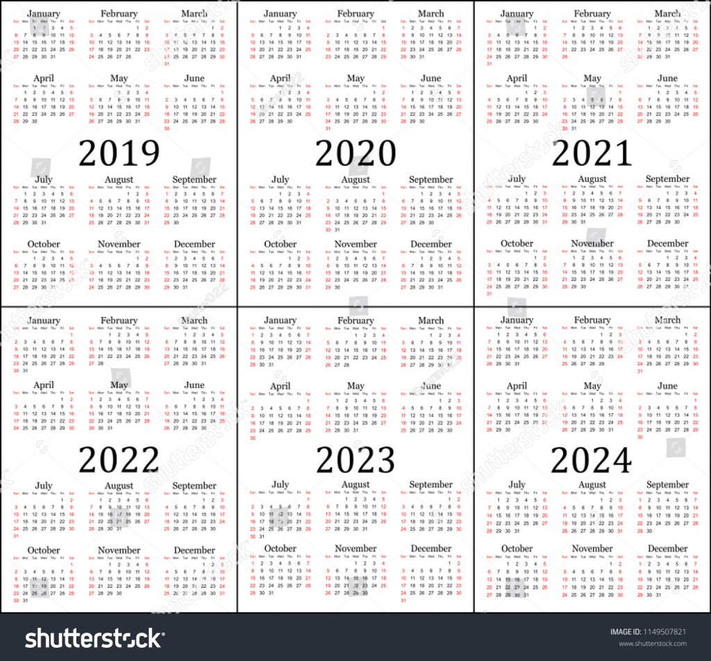Six Year Calendar 2019 2020 2021 Stock Vector Royalty Free Calendar Five Year