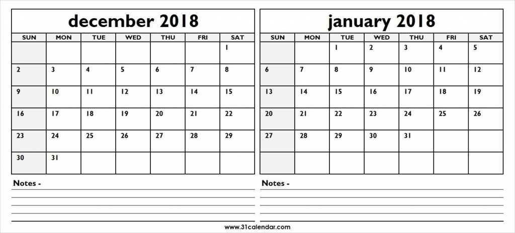 Two Month December 2018 January 2019 Calendar 31 Calendar Calendar December And January