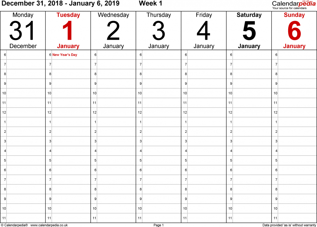 Weekly Calendar 2019 Uk Free Printable Templates For Word Daily Calendar With Hours For Aug 6 And 7 2020