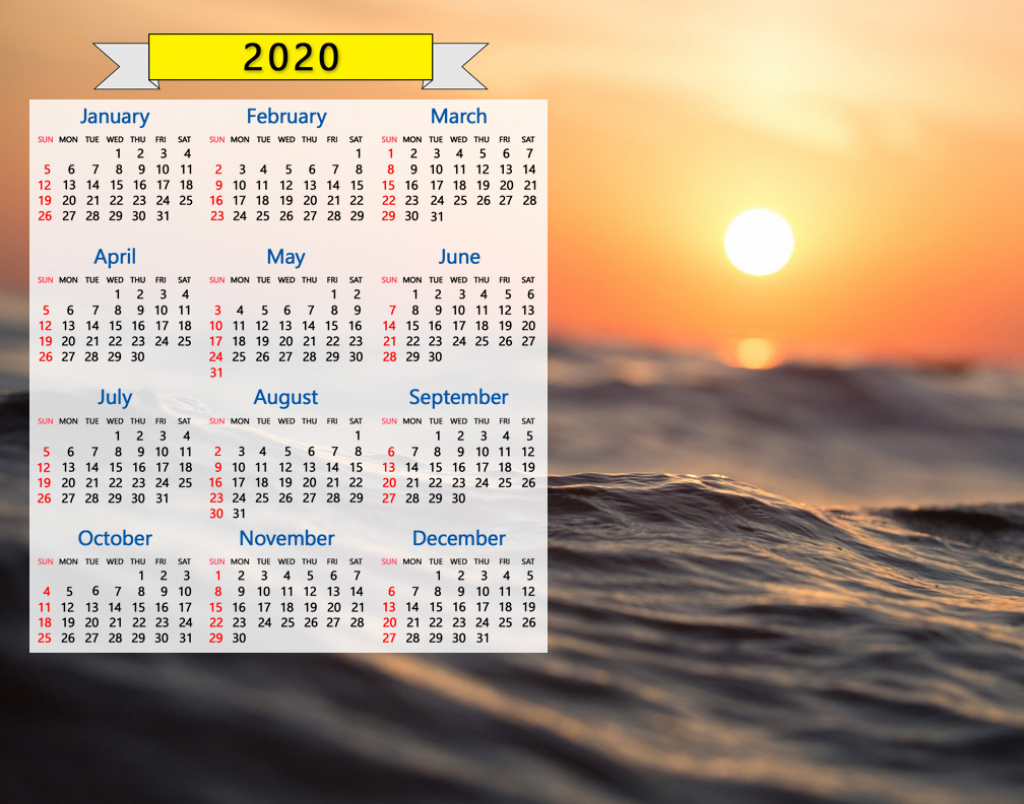 2020 calendar ocean waves seascape sunrise sunset water nature sunrise sunset calendar 2020