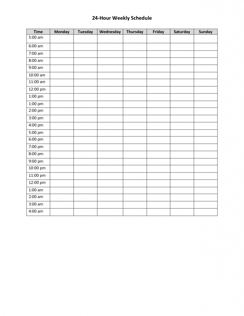 24hourweeklyscheduleprintable schedule printable full day calendar template with 24 hours