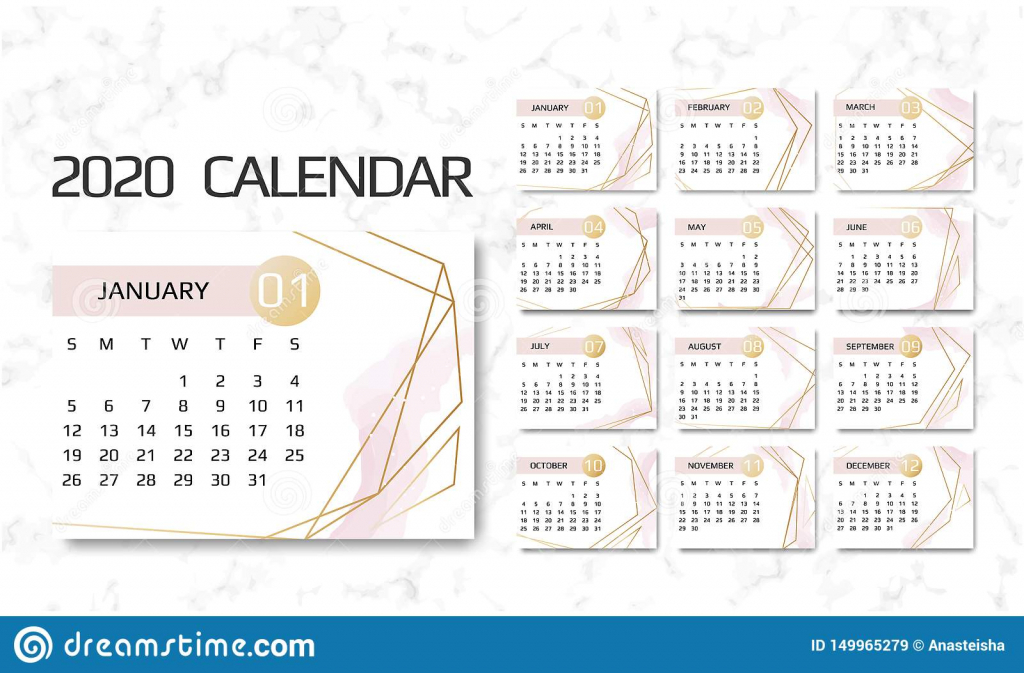 Calendar 2020 Template 12 Months Design With Geometrical Calendar With 9 Lines 1