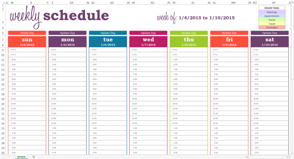 daily planner with time slots template printable june july october 2020 weekly calendar editable half hourly