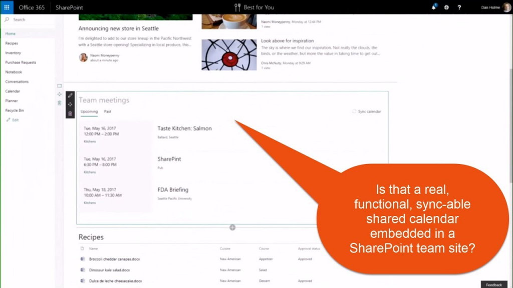 group calendar embedded in sharepoint team site office365 web page calander