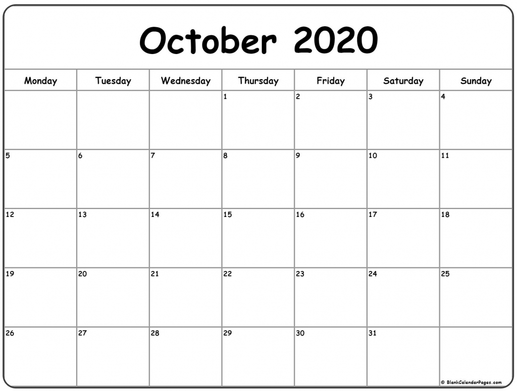 october 2020 monday calendar monday to sunday monday to friday 2020 october calendar