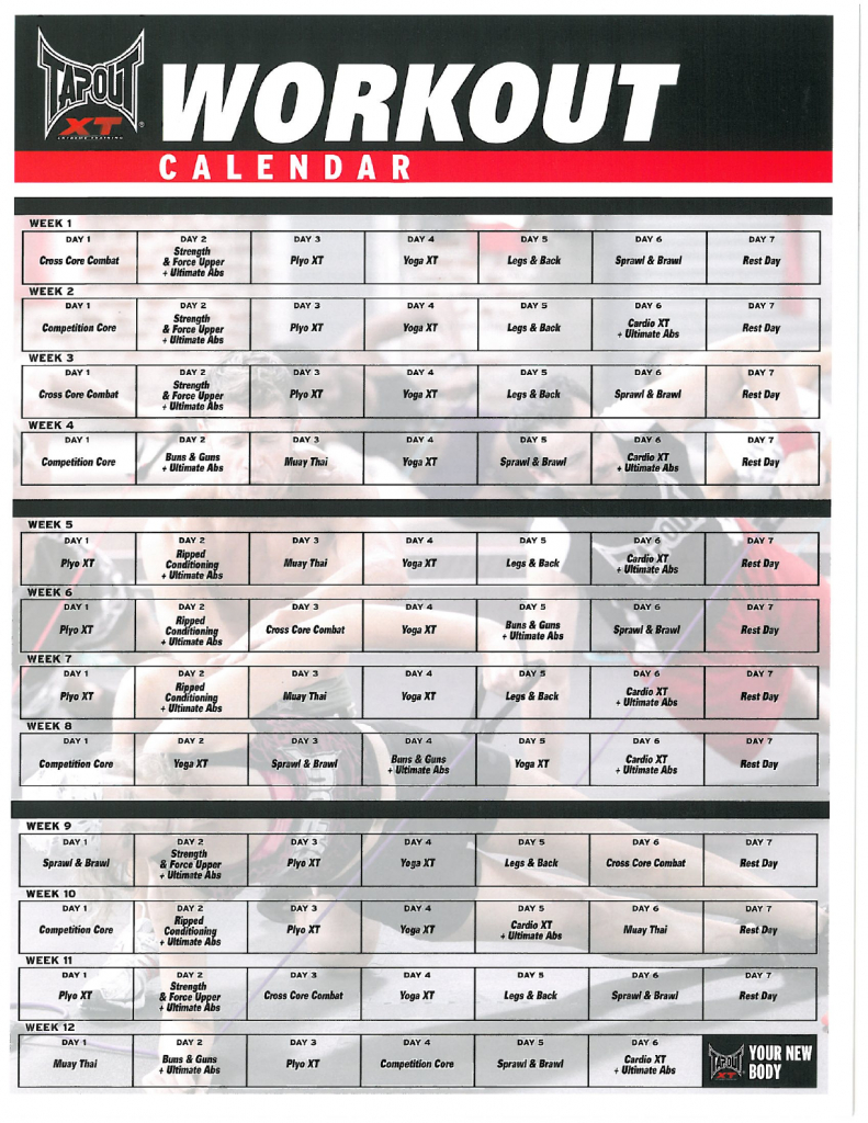 Tapout Xt Workout Calendarpdf Tapout Xt2 Calendar