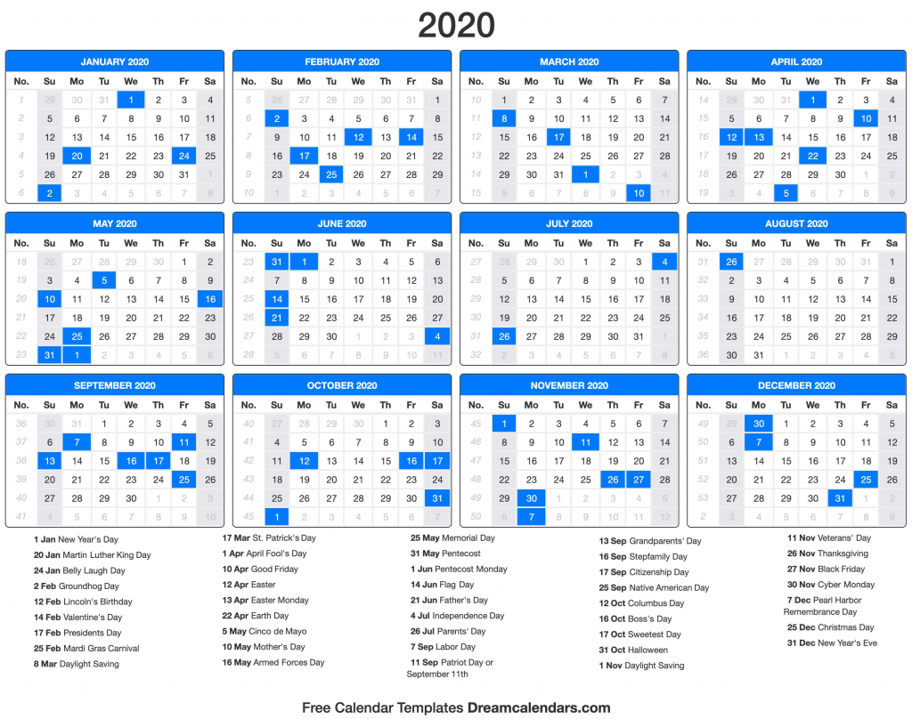 2020 Calendar Day Count Calendar 2020 1