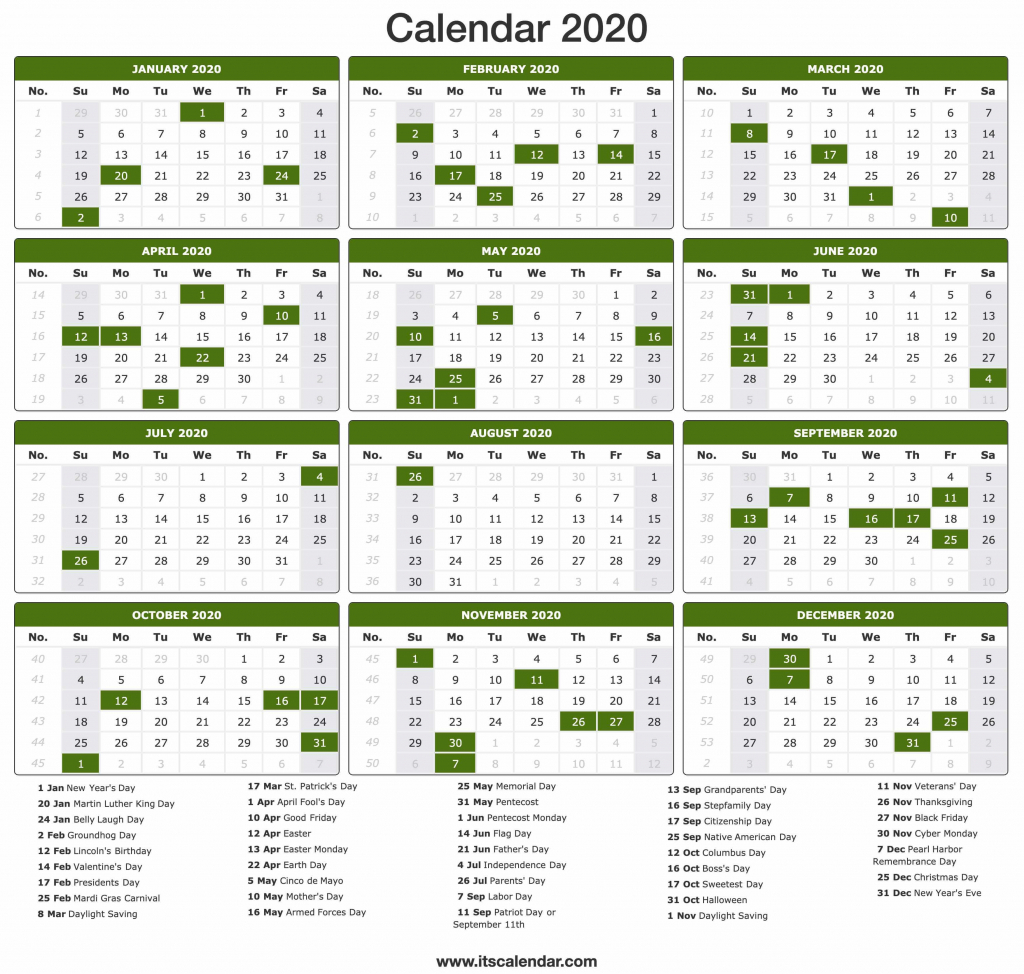 2020 calendar printable 2020 calendar day count calendar 2020