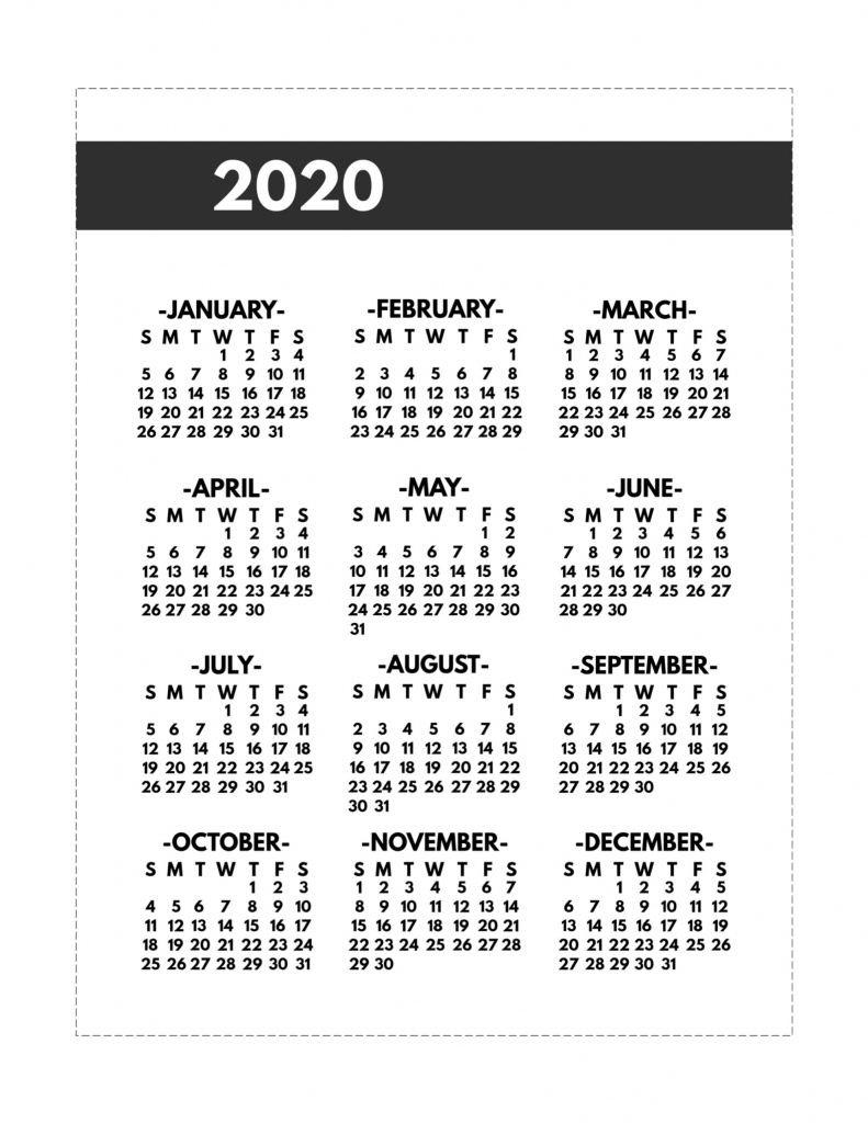 2020 printable one page year at a glance calendar paper printable 2020 june calendar 8 5 x 11