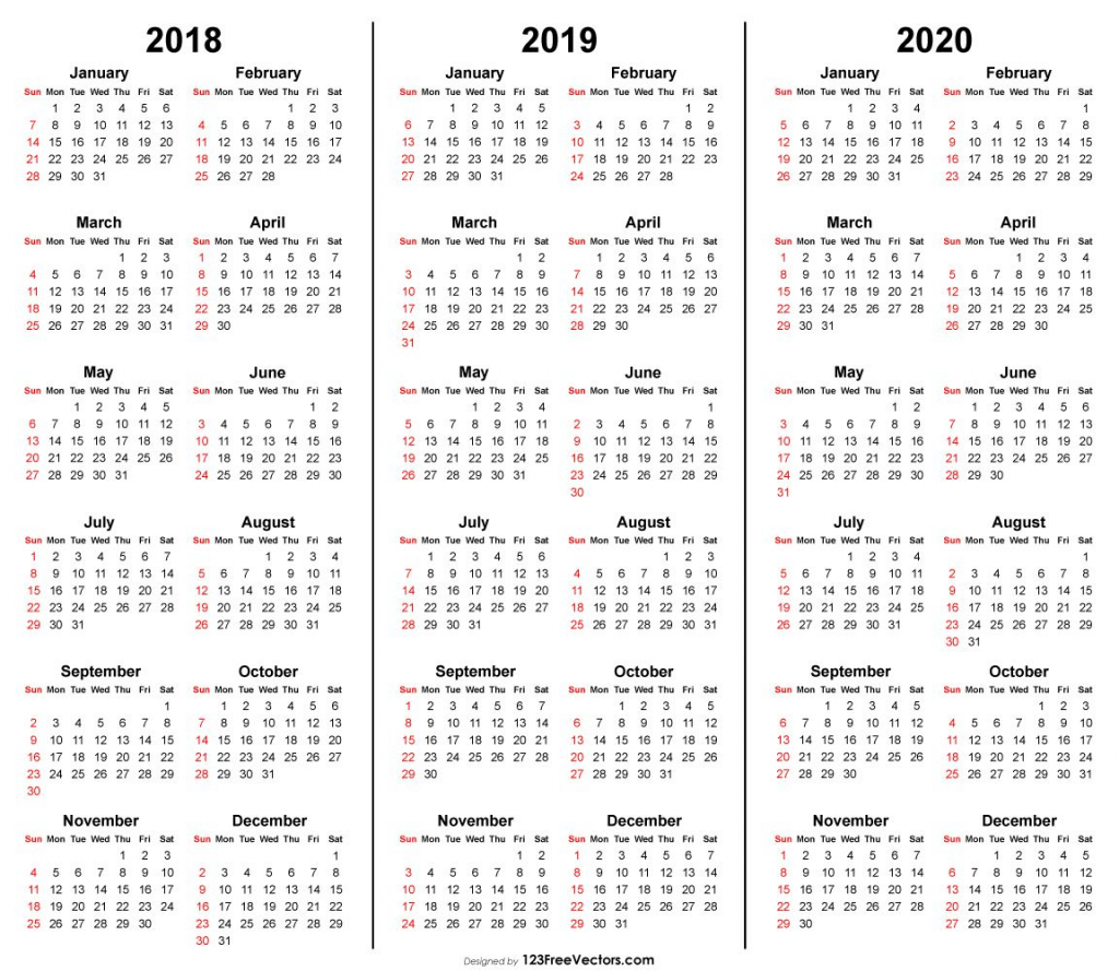 3 year calendar 2018 2019 2020 printable free printable 3 year calendar template