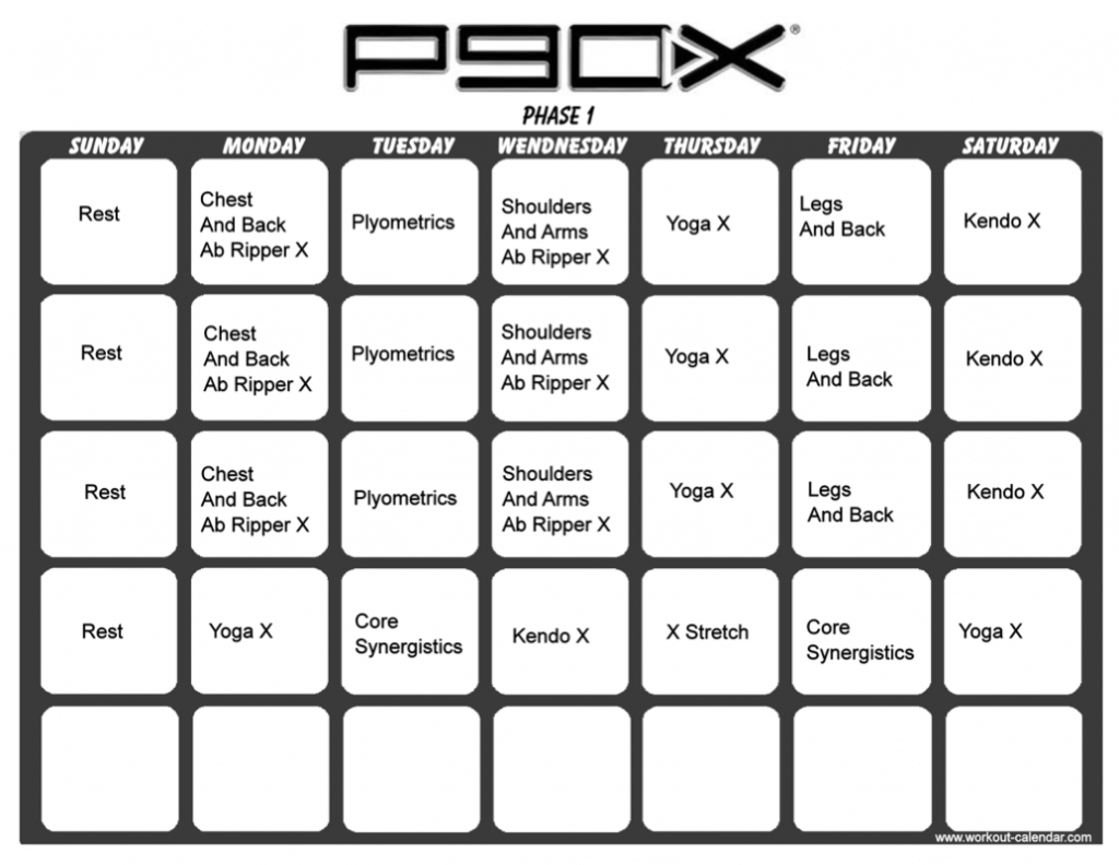 P90x Workout Schedule Calendar Printable Calendar Template 2023