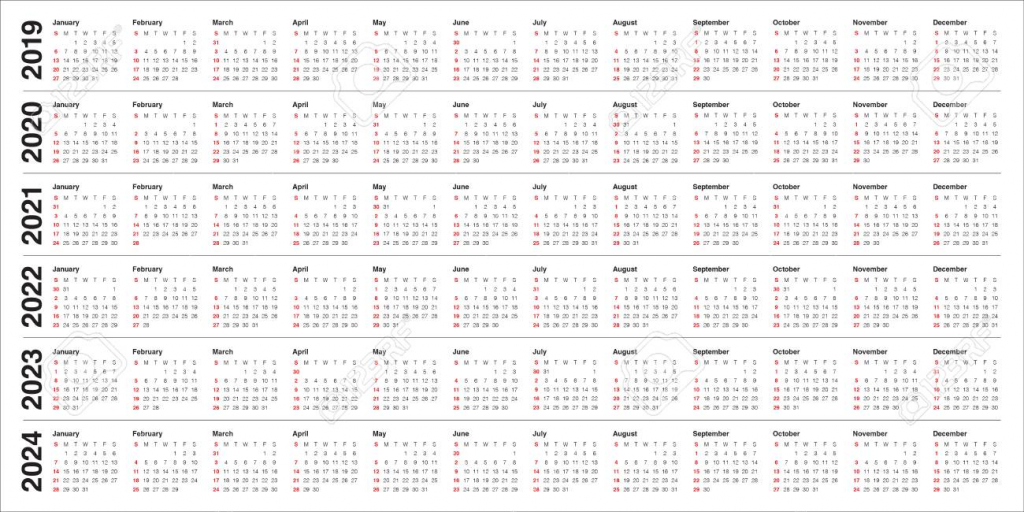 year 2019 2020 2021 2022 2023 2024 calendar vector design template calander next 10 years