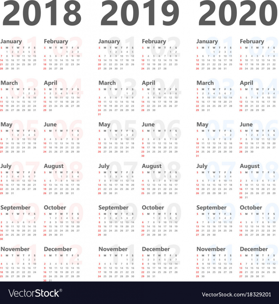 yearly calendar for next 3 years 2018 to 2020 images of 3 year calendars