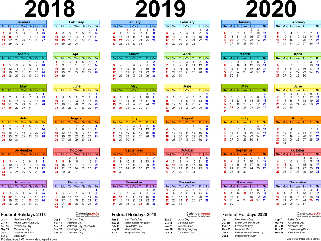 2018 2020 Three Year Calendar Free Printable Excel Templates Holiday Calendar Next Five Years