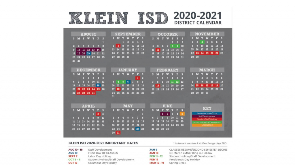 2020 2021 Klein Isd District Calendar Released Klein Isd Klein Isd Calendar 2020