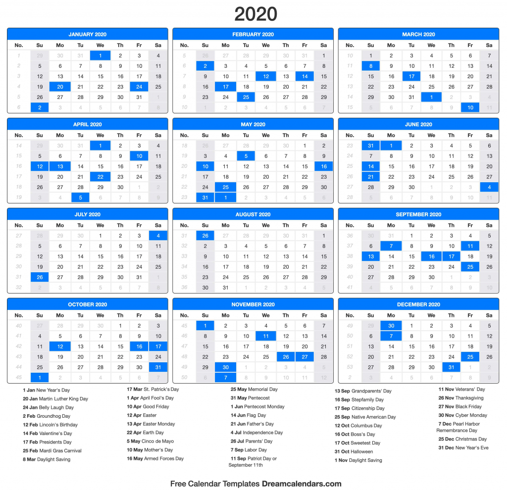 2020 calendar calendar 2020 with day count
