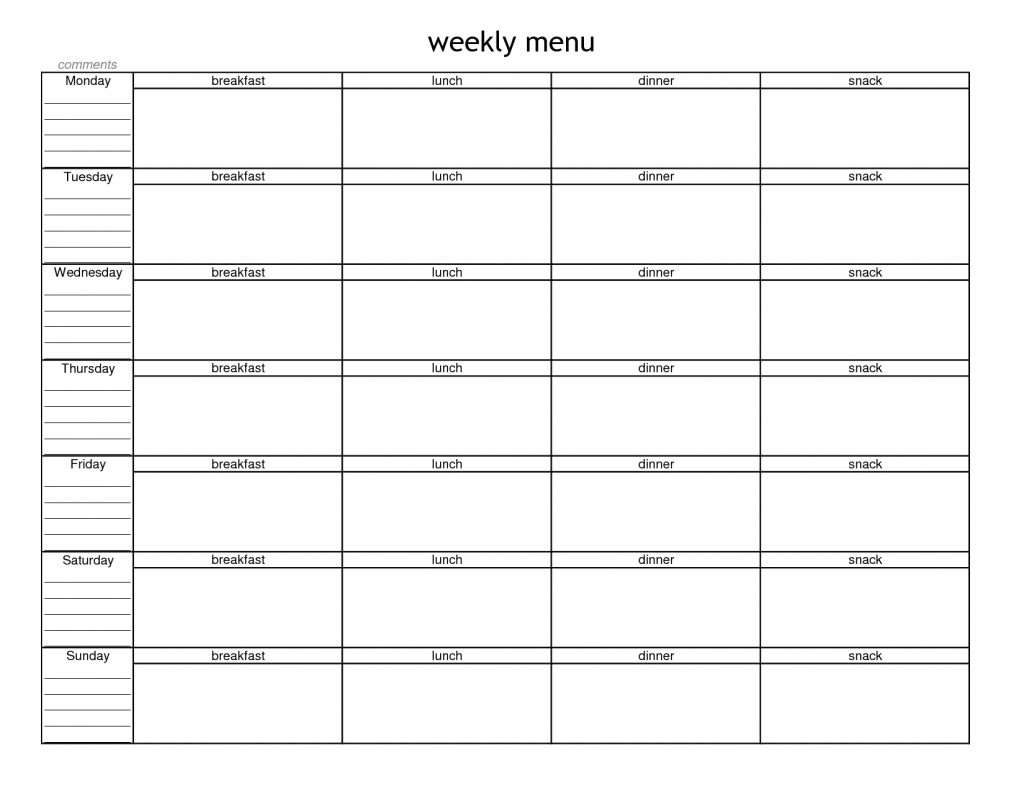 blankweeklymenuplannertemplate weekly menu planners one week food schedule template blank
