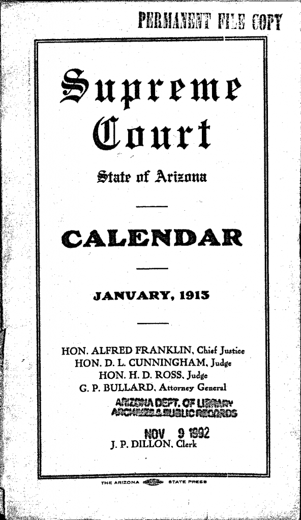 calendar of the arizona supreme court january 1913 superior and district court calendars format