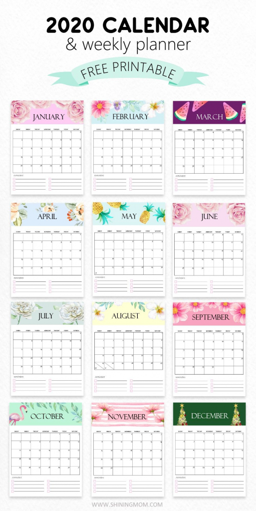 free calendar 2020 printable 12 cute monthly designs to running calendar template 2020 printable free