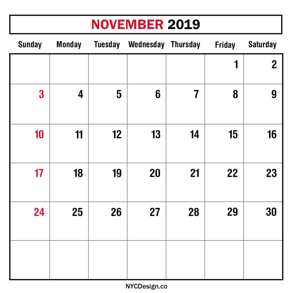 monthly calendar november 2019 monthly planner printable organizer calendars to print